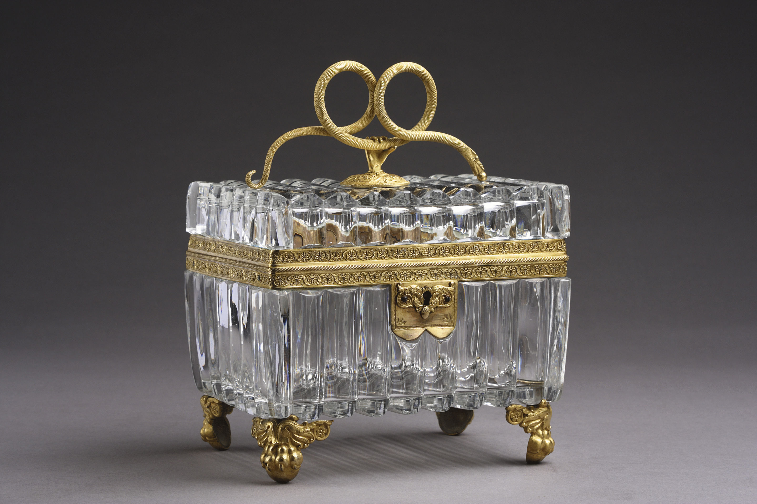 Baccarat Ribbed and Cut Lead Crystal Glass Casket with Superb Ormolu Mounts